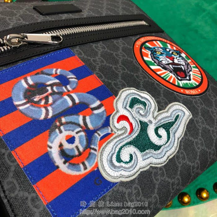 GUCCI 古馳男包 新款 474137 克pvc刺繡 中號 男士單肩包 Gucci斜挎包